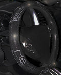 Fashion Car Ultra Bling Steering Wheel Cover with Sparkly Diamond Rhinestones, Gorgeous Accessory with Anti Slip Lining Extra Bling Especially Shiny Cat Exotic Universal (Black Kitty Silver)