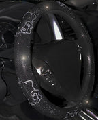 Fashion Car Ultra Bling Steering Wheel Cover with Sparkly Diamond Rhinestones, Gorgeous Accessory with Anti Slip Lining Extra Bling Especially Shiny Cat Exotic Universal (Black Kitty Silver)
