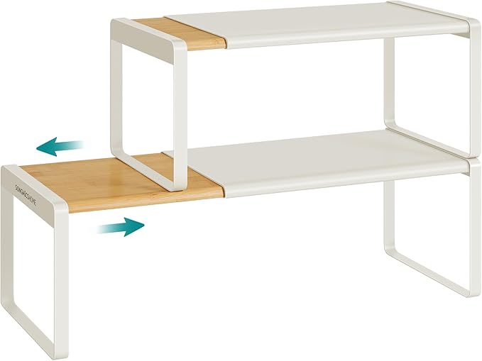 SONGMICS HOME Spice Racks, Expandable Cupboard Shelf Orgnizers, Kitchen Counter Shelves, Bamboo and Metal, Space-Saving Shelv