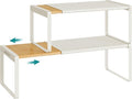 SONGMICS HOME Spice Racks, Expandable Cupboard Shelf Orgnizers, Kitchen Counter Shelves, Bamboo and Metal, Space-Saving Shelv
