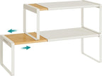 SONGMICS HOME Spice Racks, Expandable Cupboard Shelf Orgnizers, Kitchen Counter Shelves, Bamboo and Metal, Space-Saving Shelv