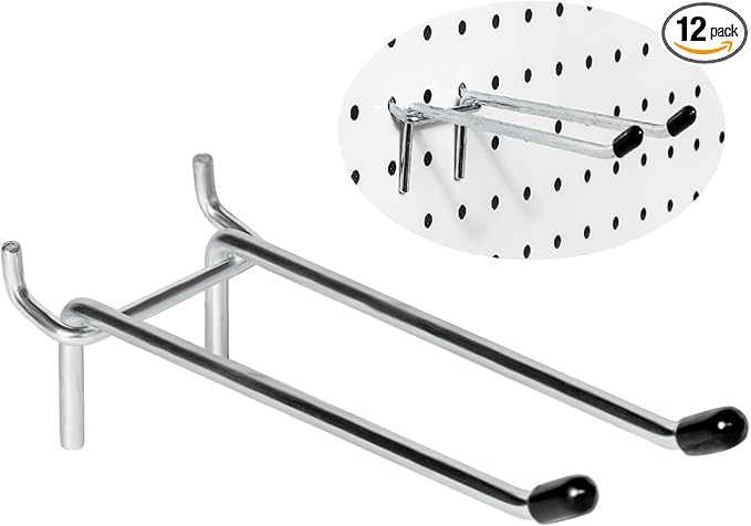 12 Pcs Peg Board Hooks, Pegboard Hooks 6 Inch, Pegboard Accessories Fit 1/4” Holes, Garage Peg Board Hook Organizers, Heavy D