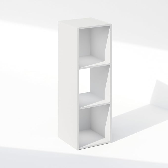 Furinno PELLI Book Shelf, 3-Cube Bookshelf, Cube Storage Organizer Bookcase, 11.7 x 12.1 x 35.4, for Living Room, Bedroom, Ho