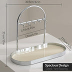 Shinpuru Metal Jewelry Organizer Stand & Key Holder Tray with Acrylic Base, Key Stand and Jewelry Tray with 5 Hooks, Perfect 