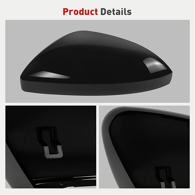 Left Driver Side Mirror Cap Compatible with Volkswagen Jetta 2019-2025, Door Rearview Mirror Cover Fit for Jetta US Version Without Turn Signals Replace 17A857537AGRU 17A857537GRU - Glossy Black