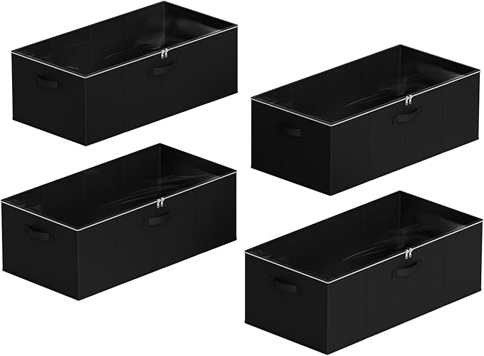 SpaceAid 4 Pack 10" High Under Bed Storage Containers, Large Underbed Storage Organizer Bins with Lids for Bedroom, Dorm, Clo