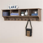 Prepac Drifted Gray 60" Contemporary Wall Mounted Coat Rack, Coat Hooks Wall Mount with 4 Shelves, Ideal for Hallway or Entry