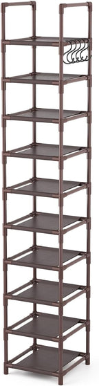 LANTEFUL Tall Shoe Rack 10-Tier Narrow Shoe Shelf Storage for 10-15 Pairs Shoe and Boot, Sturdy Shoe Storage Space Saving Cor