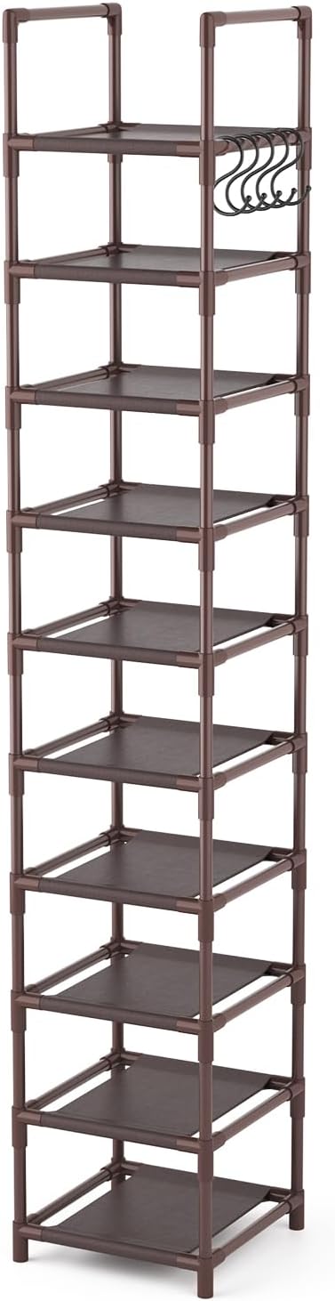 LANTEFUL Tall Shoe Rack 10-Tier Narrow Shoe Shelf Storage for 10-15 Pairs Shoe and Boot, Sturdy Shoe Storage Space Saving Cor