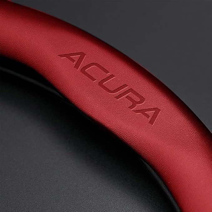 Customized Steering Wheel Cover Compatible with Acura, Nappa Leather & Carbon Fiber Design Car Steering Wheel Cover, with Coasters and 3-in-1 USB Fast Charging Cable (Red)