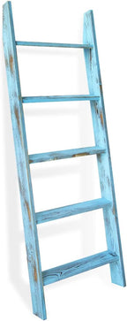 Honest Ladders for Living Room, 5-Tier Blanket Holder, Wall-Leaning Rack, Ladder Shelves, Wooden Quilt Ladder, Farmhouse Deco