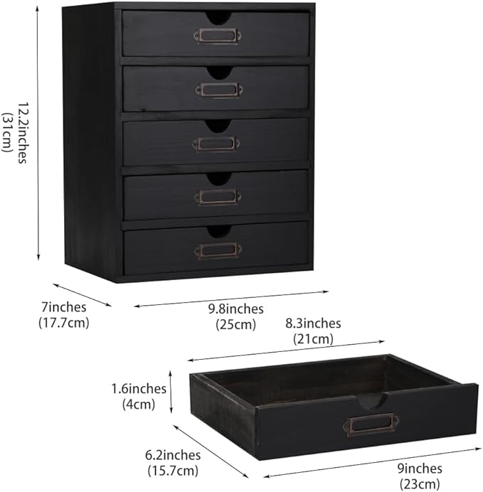 Wooden Storage Box with 5 Drawers Apothecary Drawers Vintage Wooden Drawers Wood Desktop Organizer with Drawers Countertop Dr