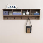 Prepac Drifted Gray 60" Contemporary Wall Mounted Coat Rack, Coat Hooks Wall Mount with 4 Shelves, Ideal for Hallway or Entry