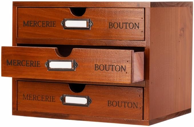 Wooden Storage Box Rustic Desktop Organizer with 3 Drawers Office Desk Accessories Shelf Small Craft Storage Containers Apoth