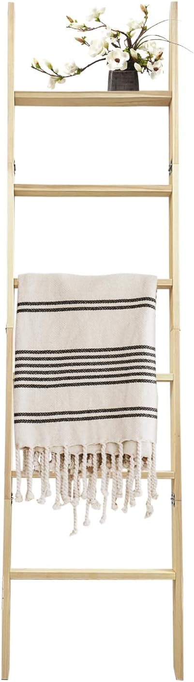 6-Tier Blanket Ladder – 5.5 Ft Wall Leaning Quilt Rack, Farmhouse Blanket Storage for Living Room, Bedroom & Bathroom – Rusti