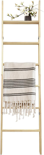 6-Tier Blanket Ladder – 5.5 Ft Wall Leaning Quilt Rack, Farmhouse Blanket Storage for Living Room, Bedroom & Bathroom – Rusti