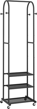 Kaitiemoo Heavy Duty Clothing Rack with Wheels,Modern Garment Rack with 3 Metal Shelves, 71.8Inches Display Rack for Hanging 