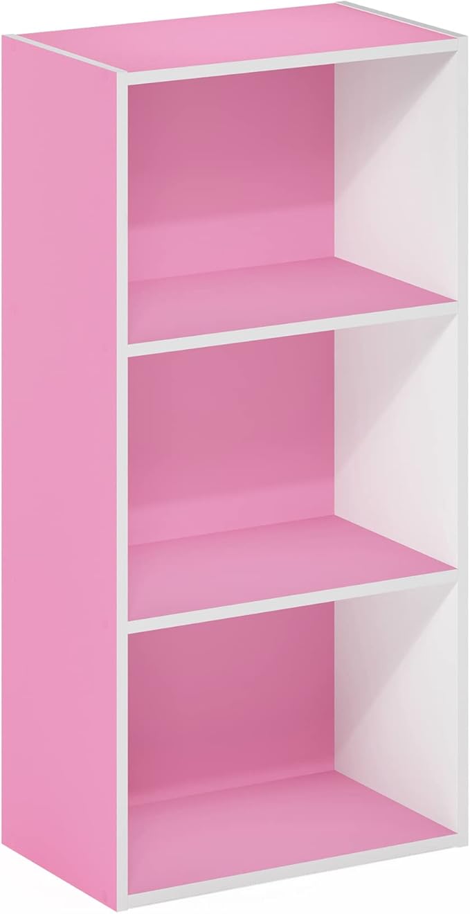 Furinno Luder 3-Tier Open Shelf Bookcase, Pink/White