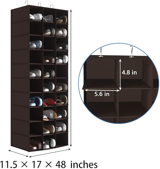 coastal rose Hanging Shoe Closet Organizer, 30 Sections Hanging Closet Organizers and Storage Shelves, Space Saving Shoe Rack