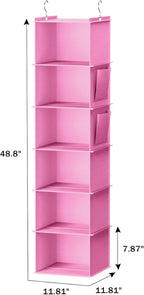 YOUDENOVA Hanging Closet Organizer and Storage, 6-Shelf Closet Hanging Storage Shelves, Light Pink