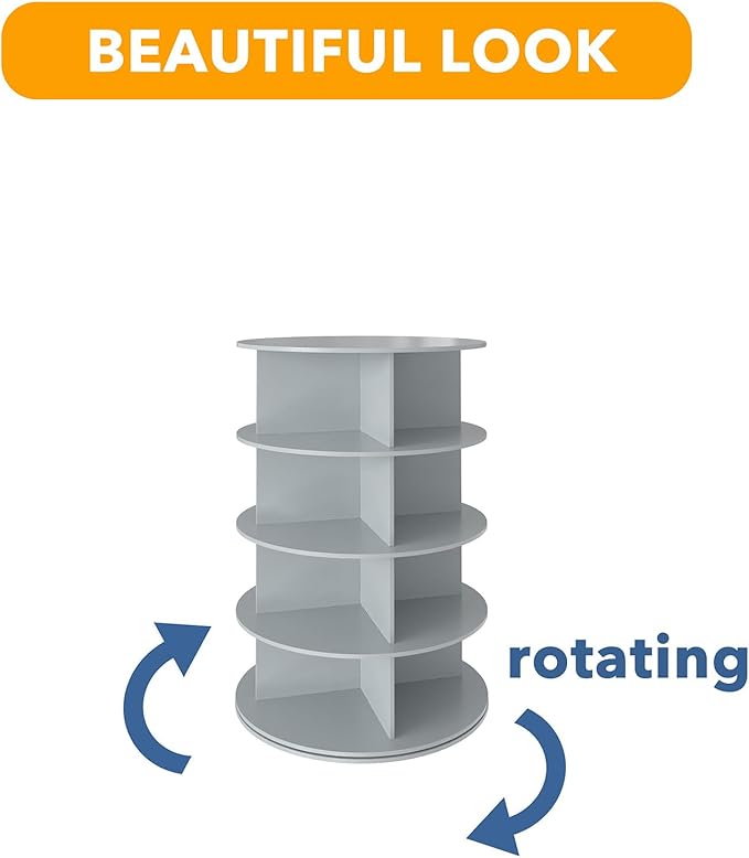 SpaceAid 4 Tier Rotating Shoe Rack Tower, Spinning Shoe Display Lazy Susan, Revolving 360 Shoe Rack Storage Round Carousel, V