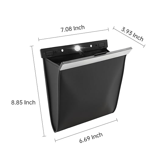 Leather Car Trash Can with Smart LED Light & Magnetic Closure, Hanging Car Trash Bag, Small Car Trash Can, Leak-Proof, Odor-Lock Car Trash Bin for Any Cars, Sedans, SUVs, Trucks, Black