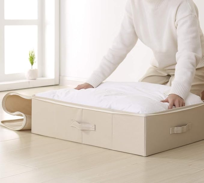 iwill CREATE PRO Folding Under Bed Shoes Storage Organiser Bins with Lid, Underbed Clothes Organizer Basket, Garment Storage 