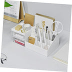 Angoily White Makeup Organizer Large Desk Organizers and Storage Rotating Cosmetic Storage Box Space-Saving