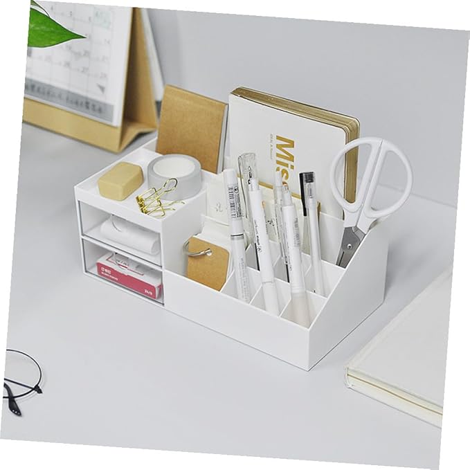Angoily White Makeup Organizer Large Desk Organizers and Storage Rotating Cosmetic Storage Box Space-Saving