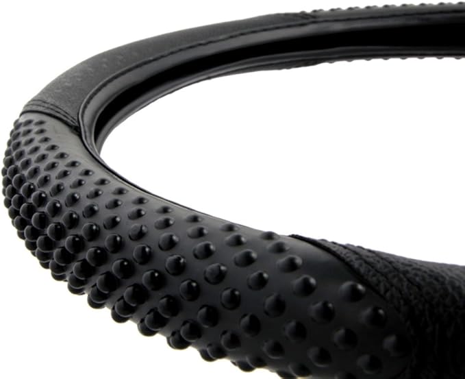 BDK Sporty Two Tone Ergonomic Grip Steering Wheel Cover - Massaging Gel Grip for Standard Size Wheels 14.5-15 inch Black/Blac