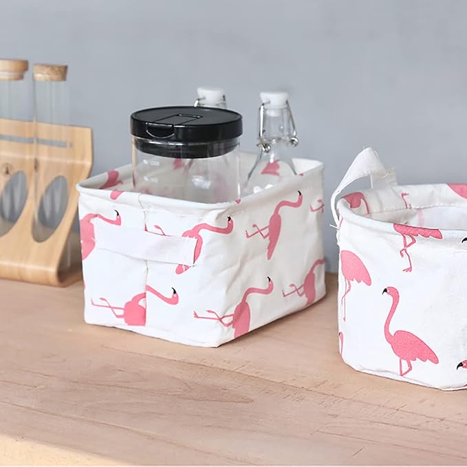 Lawei 9 Pack Mini Canvas Storage Bins - Collapsible Canvas Shelf Basket Nursery Organizer Box with Handles for Nursery Kids B