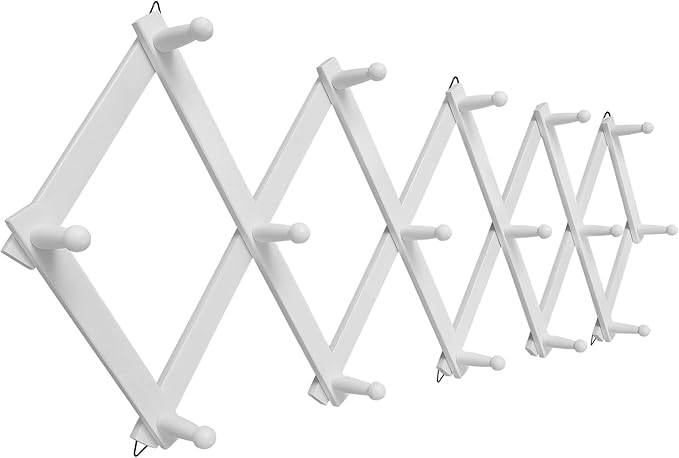 SCUNDA Accordion Wall Hanger with 16 Hooks, Wooden Coffee Mug Rack for Wall, Expandable Accordion Hook Rack Wall Mounted for 