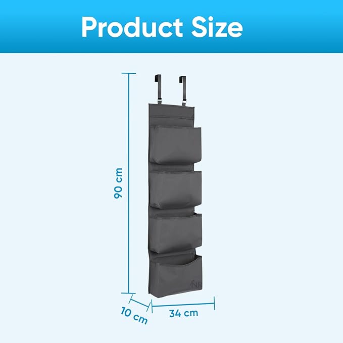 YNR Over Door Storage with 4 Pockets, Strong and Durable Hanging Wardrobe Organiser, Practical and Spacious, Hanging Storage 