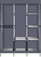 Karlhome 4-Tiers 8 Compartment Canvas Wardrobe, Portable Wardrobe Fabric Wardrobe with Shelves and Cover for Hanging Clothes,