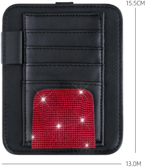 Bling Car Sun Visor Organizer, Rhinestone Multi-Pocket Truck Visor Organizer Pouch with Visor Pen Holder,Glasses Holder,Universal Sunvisor Organizers for Most Cars SUVs -Red
