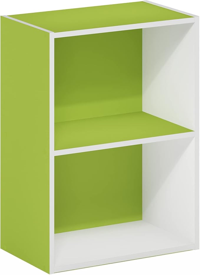 Furinno Luder Bookcase / Book / Storage, Green/White, 2-Tier