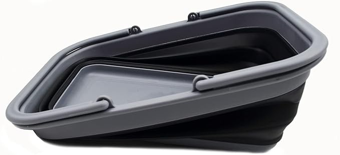 SAMMART Collapsible Washing Tub with Handles 9.2L (2.37Gallon) - Portable Outdoor Picnic Basket/Crate - Foldable Space Saving Storage Container for Dishing, Camping & Home (1, Dark Grey/Black)