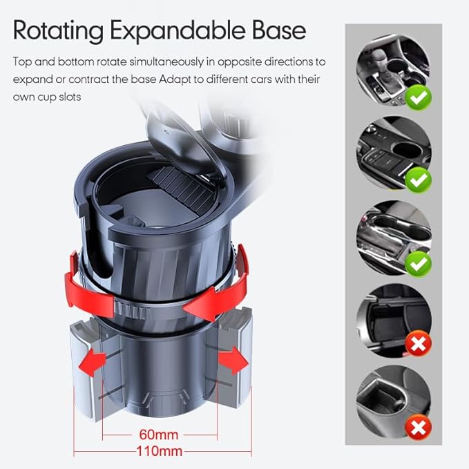 4 in 1 Upgrade Cup Holder Expander, Multifunctional Cup Holder for Car with Lock, 360° Rotating Cupholder Expander with Ashtr