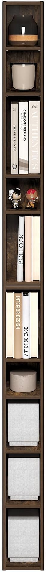 Furinno Fulda Book Shelf, 10-Tier Bookshelf, Space Saving Storage Shelf Bookcase, 9.2 x 5.9 x 78.7, for Living Room, Bedroom,