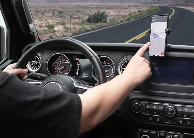 iJDMTOY Dashboard Direct Clip-On Mount Phone Gravity Holder Compatible with Jeep 2018-up Wrangler JL, 2020-up Gladiator JT (Won't Occupy Air Vent Opening)