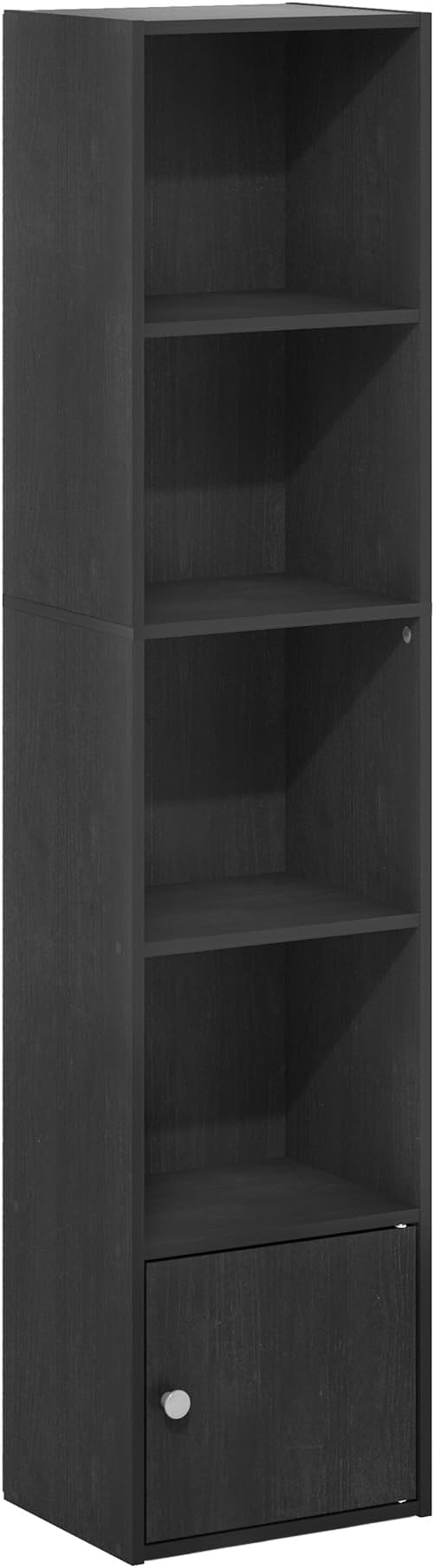 Furinno LUDER Book Shelf, 5-Tier Modern Bookshelf, Bookcase with 1 Door Storage Cabinet, 9.3 x 12 x 52,for Organization and S