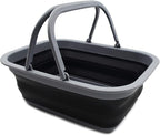 SAMMART Collapsible Washing Tub with Handles 9.2L (2.37Gallon) - Portable Outdoor Picnic Basket/Crate - Foldable Space Saving Storage Container for Dishing, Camping & Home (1, Dark Grey/Black)