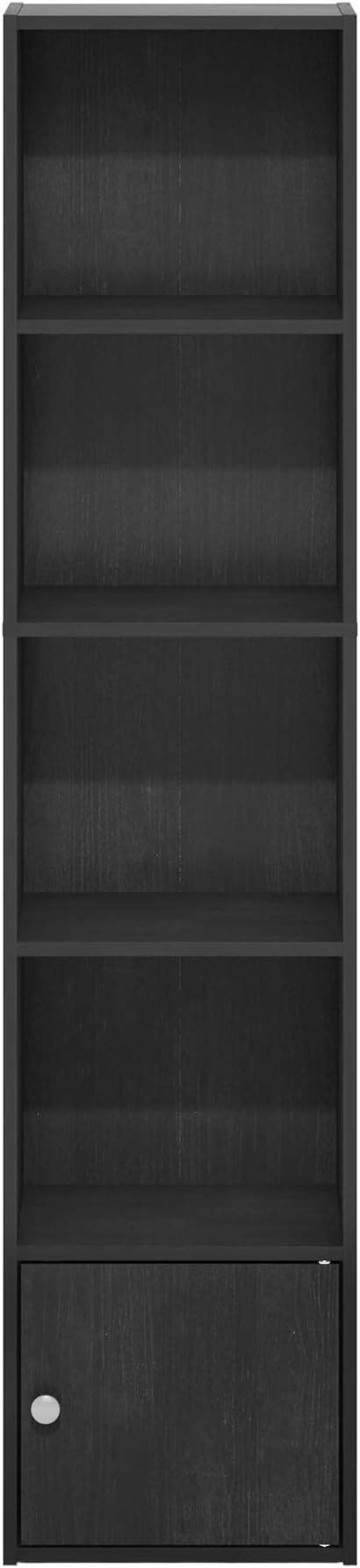 Furinno LUDER Book Shelf, 5-Tier Modern Bookshelf, Bookcase with 1 Door Storage Cabinet, 9.3 x 12 x 52,for Organization and S