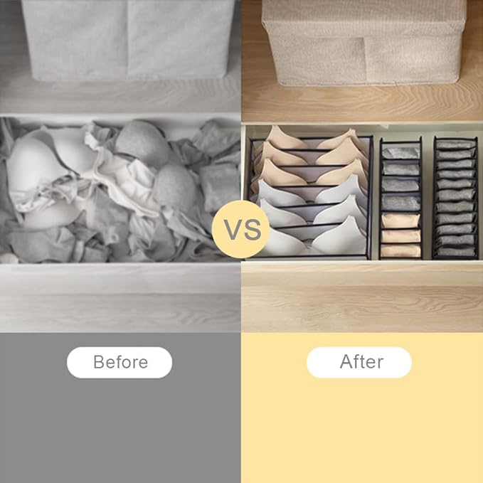 HSLFUAI Bra Organizer for Drawer, 2 Pack Bras Storage Organizer with Compartments, Drawer Organizer for Bras (White-6S-2PCS)