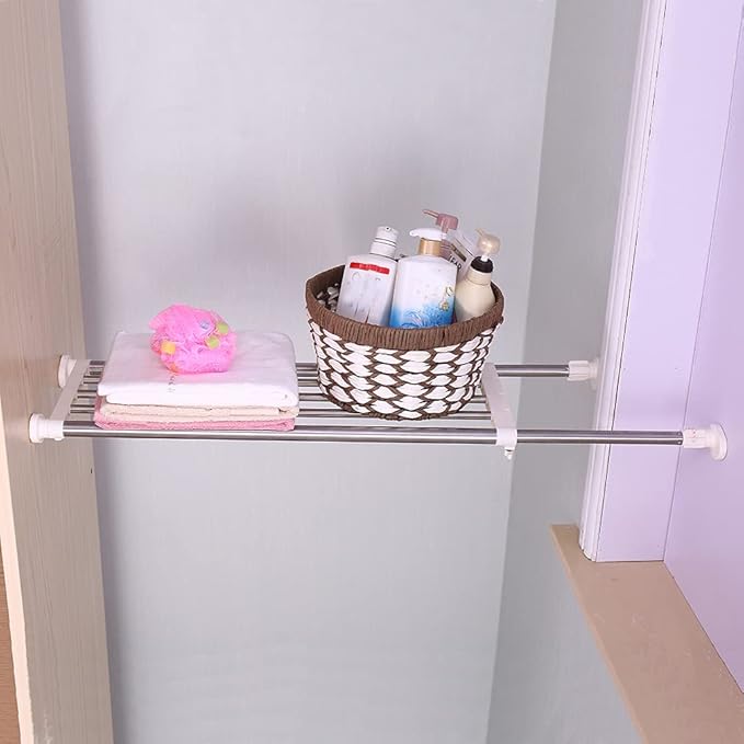 Hershii Expandable Closet Tension Shelf Rod Adjustable Storage Rack Heavy Duty DIY Organizer Divider for Wardrobe Cupboard Ki