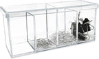 Isaac Jacobs 2-Pack 4-Compartment Clear Acrylic Organizers with Lid (9” L x 3” W x 4” H), Makeup Brush Holder, Sectional Tray