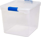 HOMZ 4-Pack 31 Quart Latching Lid, Clear Plastic Storage Organizer Bins, Blue – Stackable Containers for Home & Office Shelve