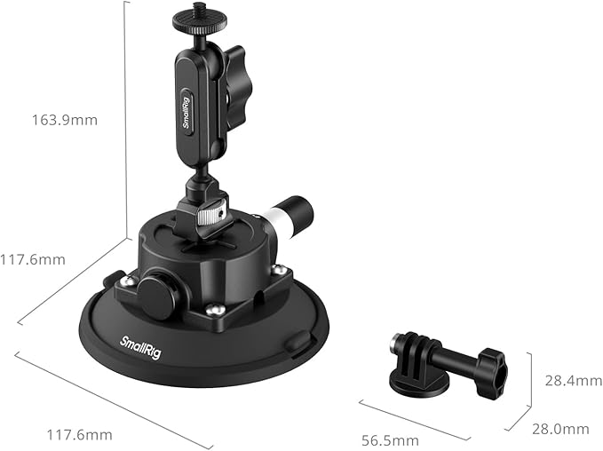 SMALLRIG 4.5" Suction Cup Mount with Ball Head Magic Arm, Camera Mount for DJI Osmo Action 5 Pro/4, for Insta360 x5, for Gopro 13/12,on Car Windshield or Window, Compatible with Action Cameras-5855