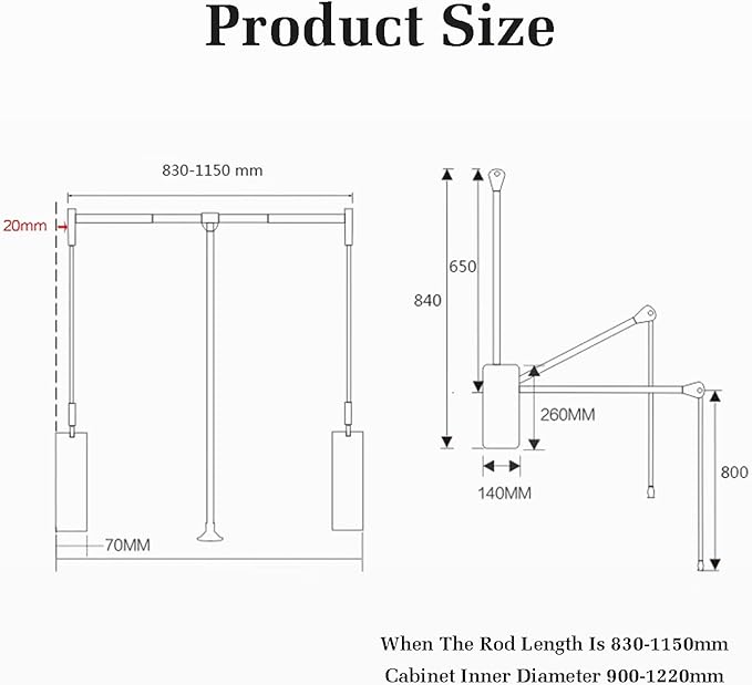 Pull Down Clothes Rail,Extendable Wardrobe Rod,Adjustable Lift with Return,for Wardrobe and Closet Clothing Storage,Space Sav