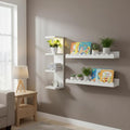 LinTimes 4-Pack Natural Wood & White Floating Shelves Set and 4-Tier LED Wall Shelf Unit with Remote Control – Wall Mounted D